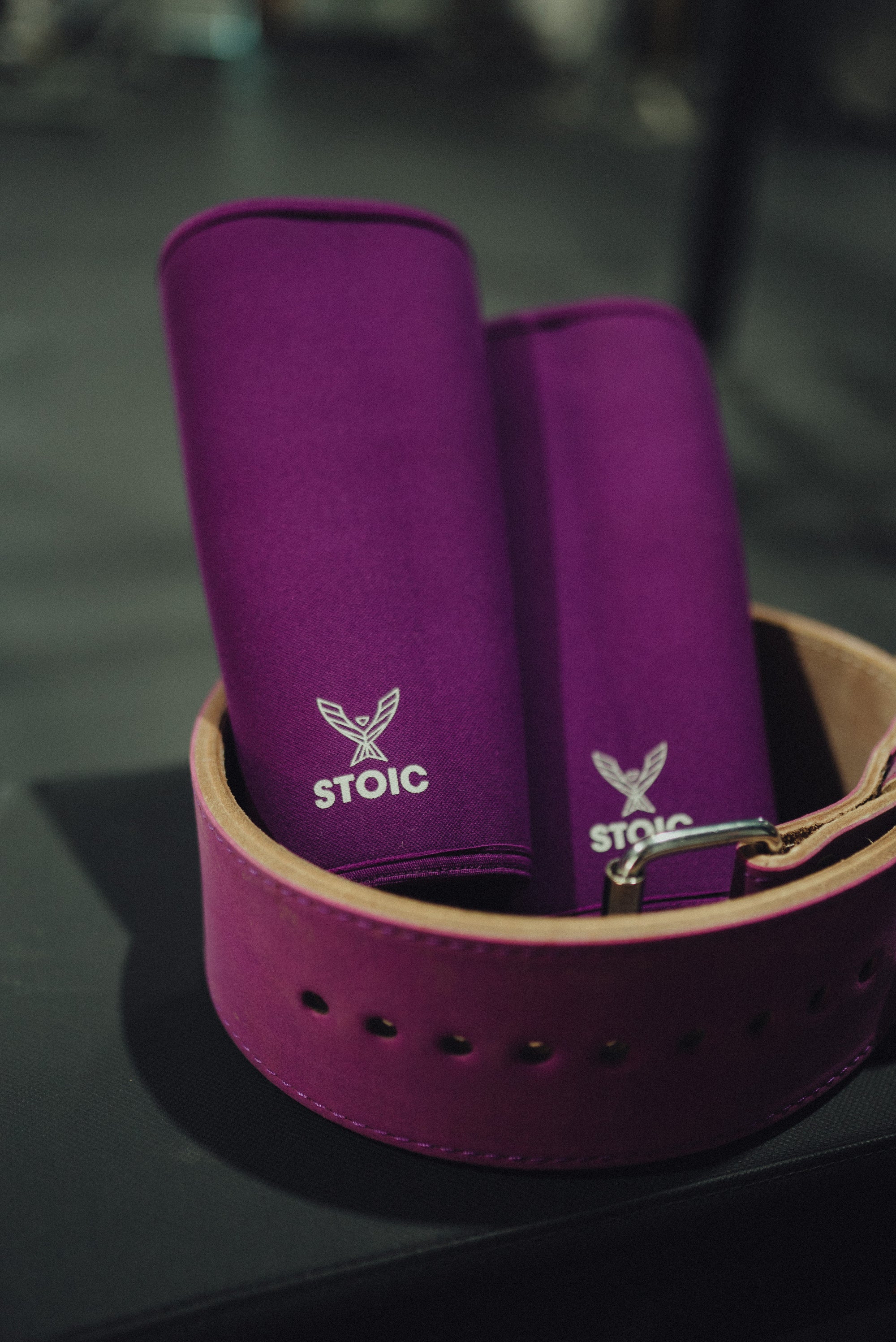 Stoic Purple Knee Sleeves and Prong Belt