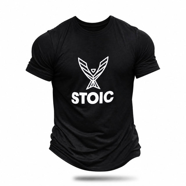 Stoic Performance black logo t-shirt — front view packshot