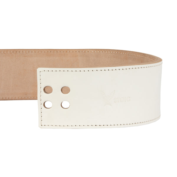 Stoic Lever Powerlifting Belt (13mm) - White — lifestyle photo — Stoic Performance