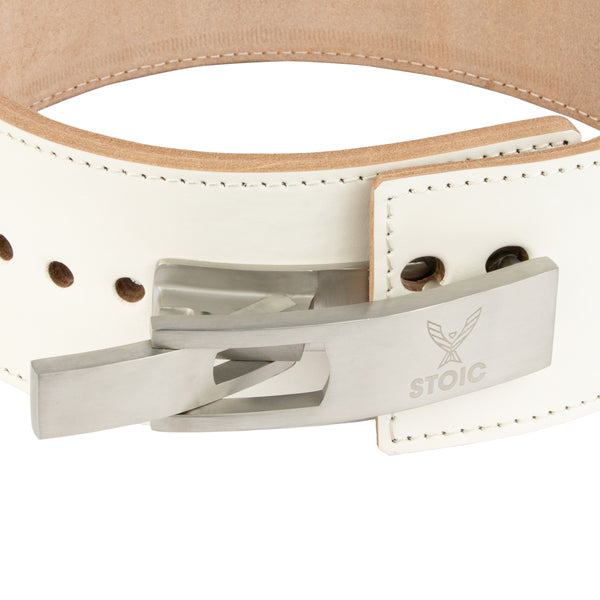 Stoic Lever Powerlifting Belt (13mm) - White — close-up — Stoic Performance