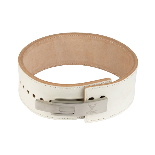 Stoic Lever Powerlifting Belt (13mm) - White — side view — Stoic Performance