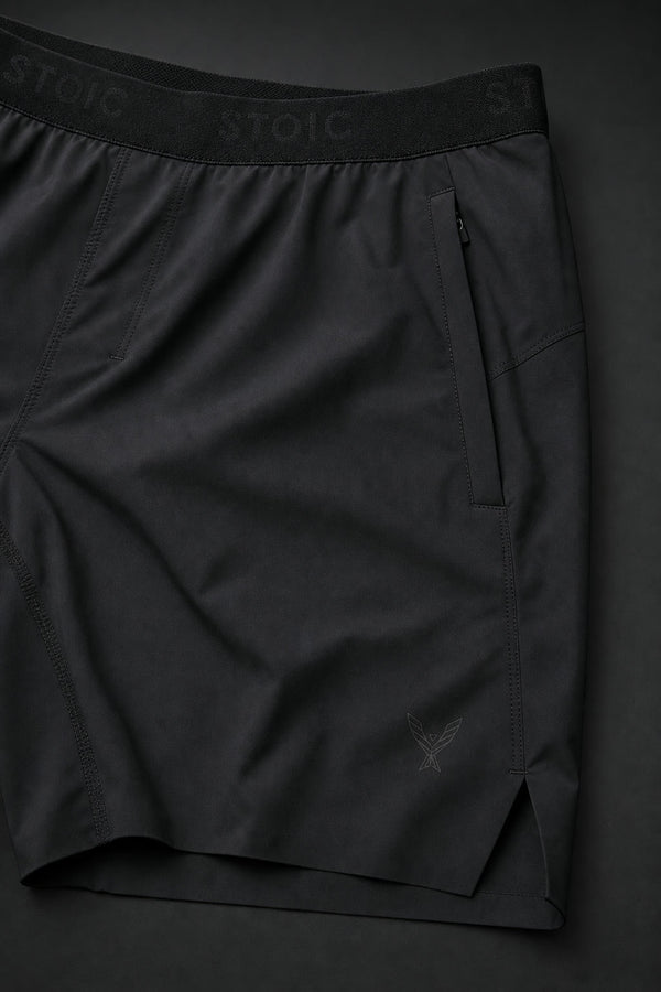 Stoic Gym Short — zip pocket and waistband detail — Stoic Performance