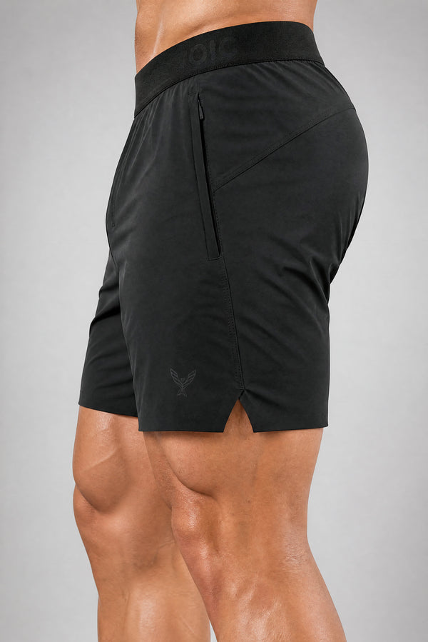 Stoic Gym Short — black, side view — Stoic Performance