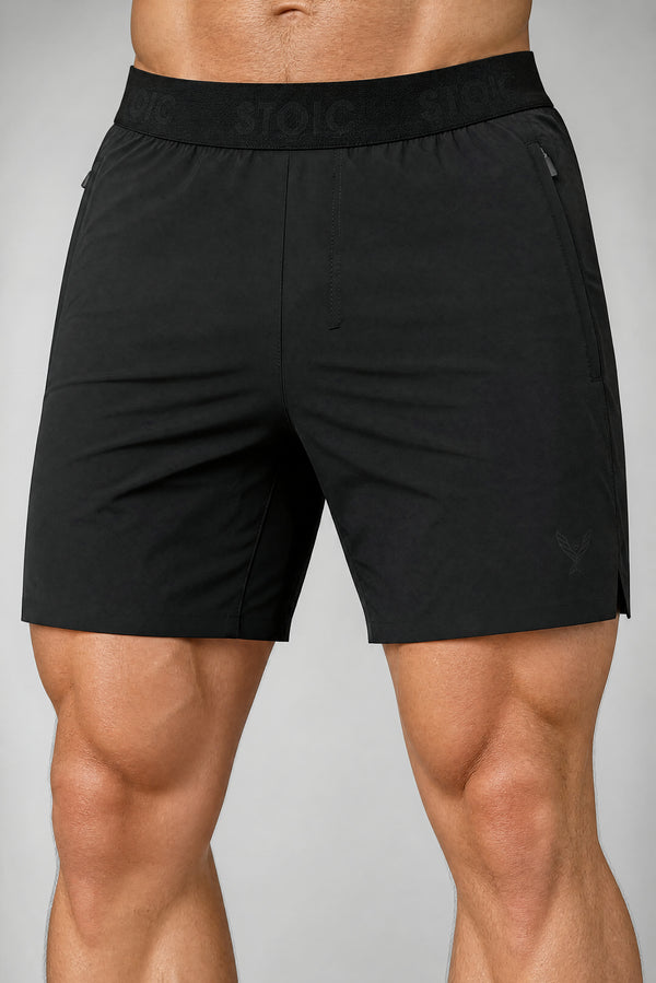 Stoic Gym Short — black, front view — Stoic Performance