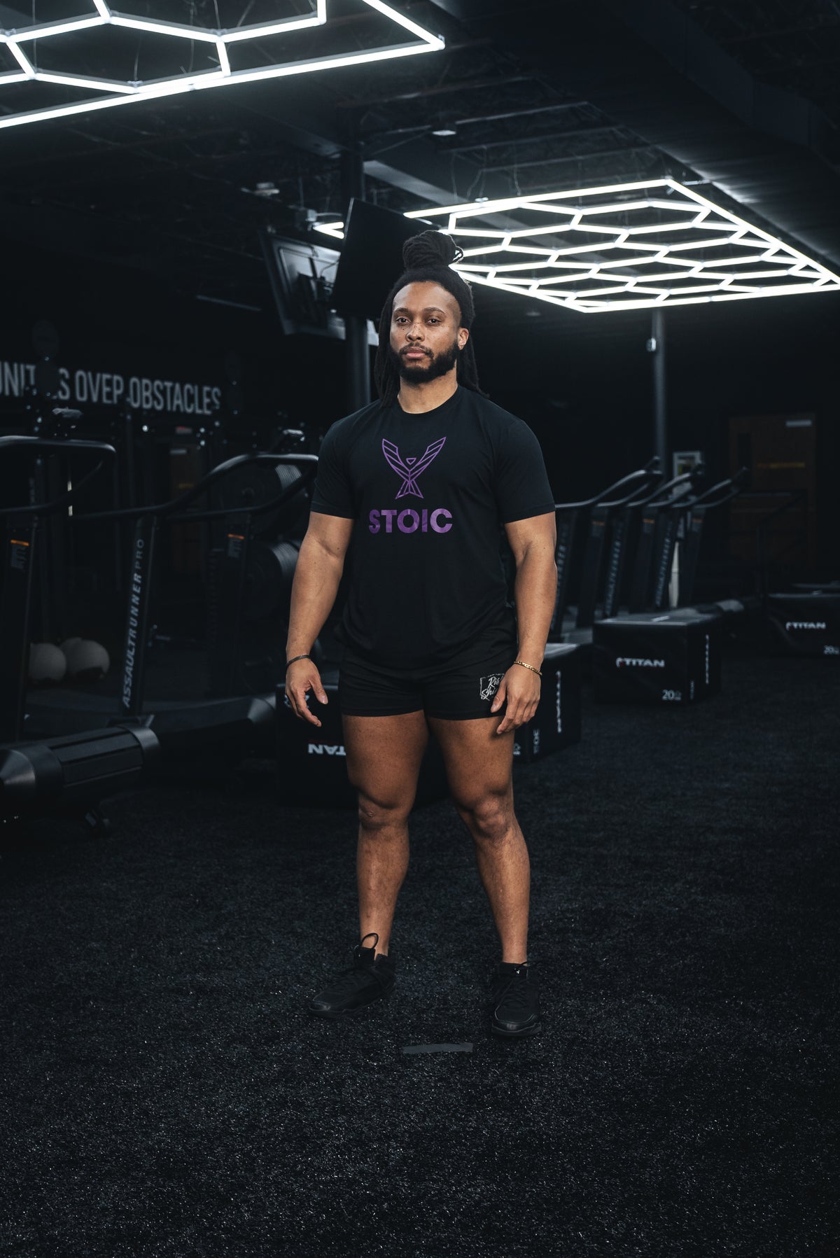 Stoic T-Shirt - Black/Purple — front view — Stoic Performance