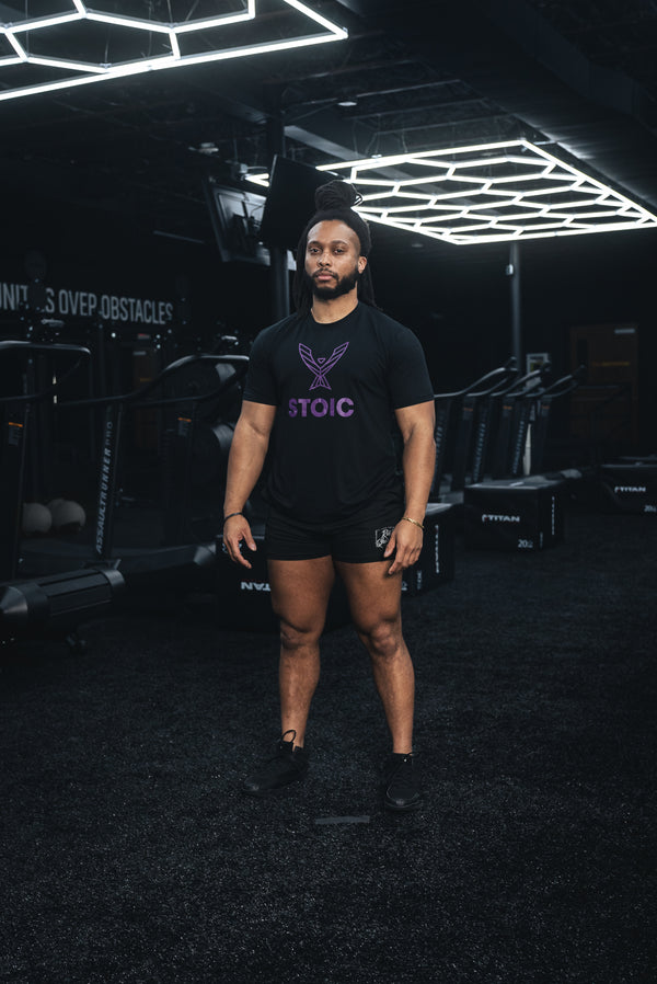 Stoic T-Shirt - Black/Purple — front view — Stoic Performance