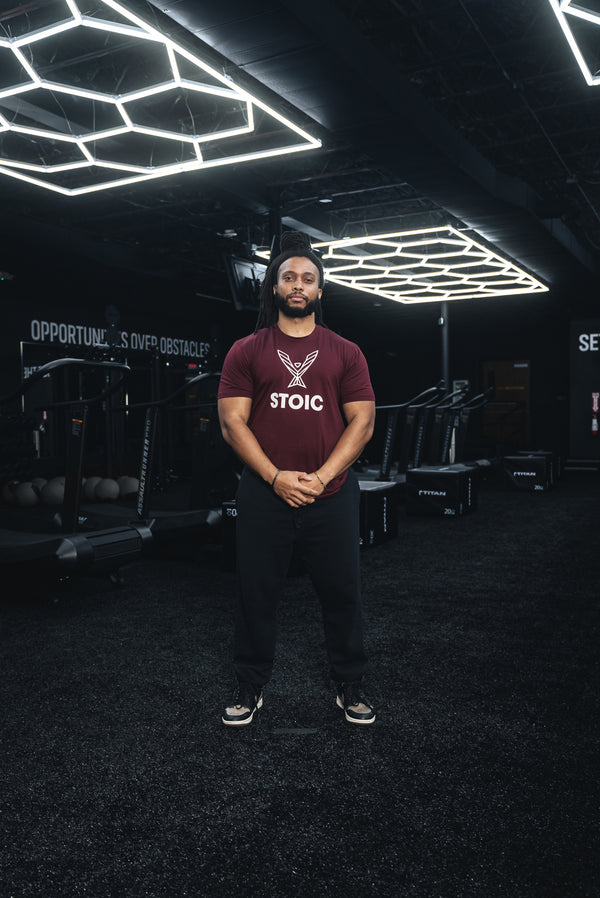 Stoic T-Shirt - Maroon — lifestyle photo — Stoic Performance