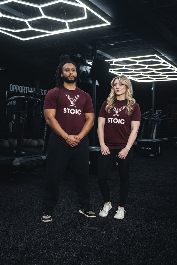 Stoic T-Shirt - Maroon — close-up — Stoic Performance