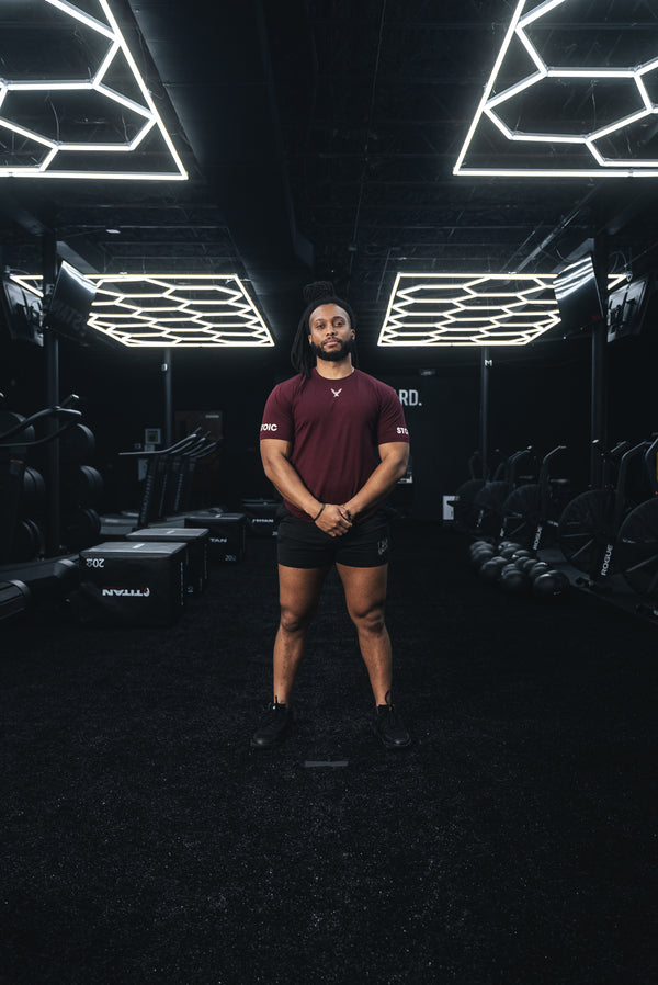 Stoic Competition T-Shirt - Maroon — side view — Stoic Performance
