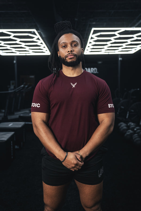 Stoic Competition T-Shirt - Maroon — lifestyle photo — Stoic Performance