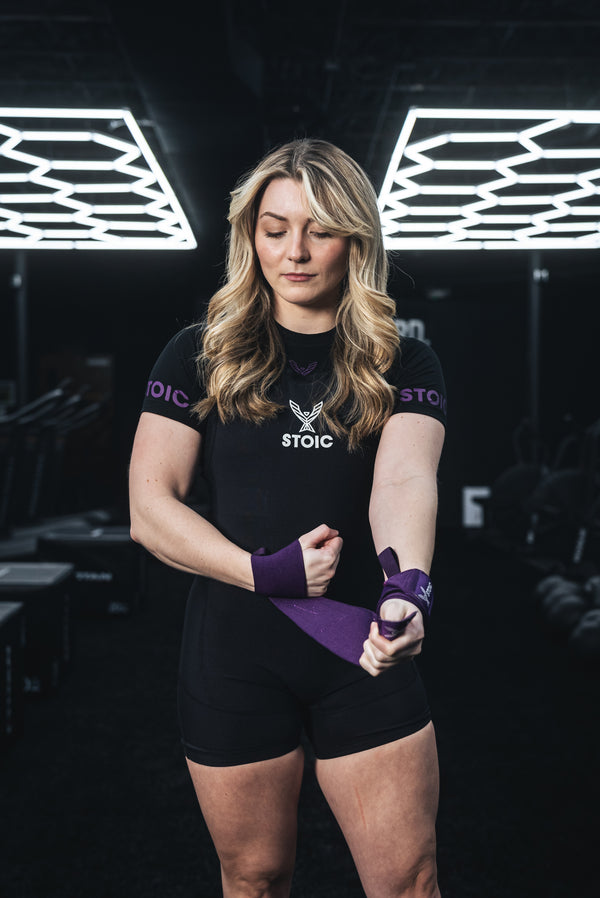 Stoic Competition Crop Top - Black/Purple — back view — Stoic Performance
