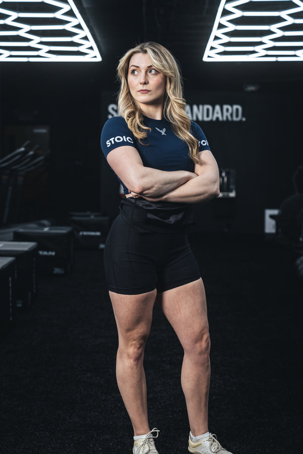 Stoic Competition Crop Top - Navy — close-up — Stoic Performance