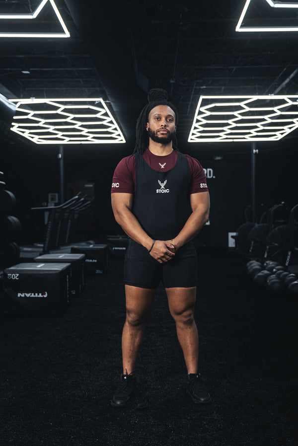 Stoic Competition T-Shirt - Maroon — close-up — Stoic Performance