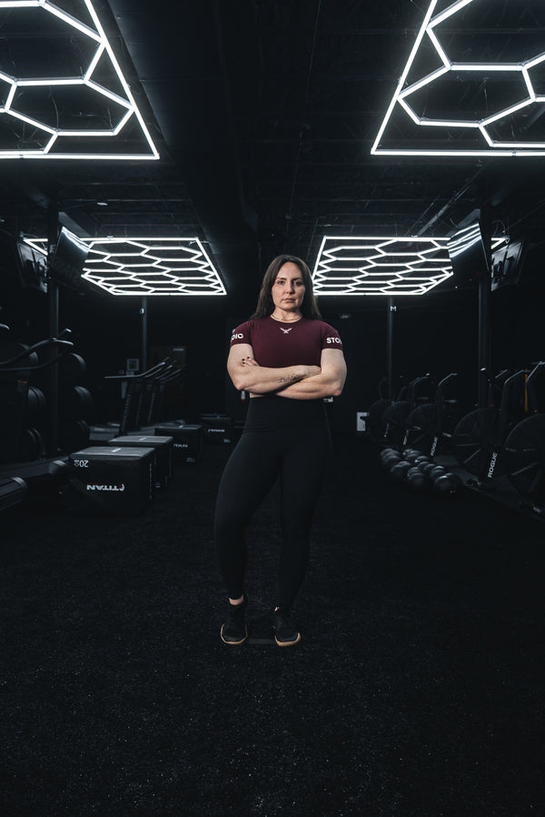 Stoic Competition Crop Top - Maroon — lifestyle photo — Stoic Performance