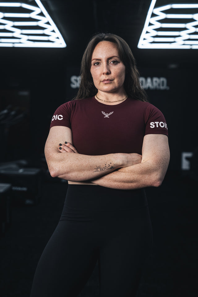 Stoic Competition Crop Top - Maroon — front view — Stoic Performance