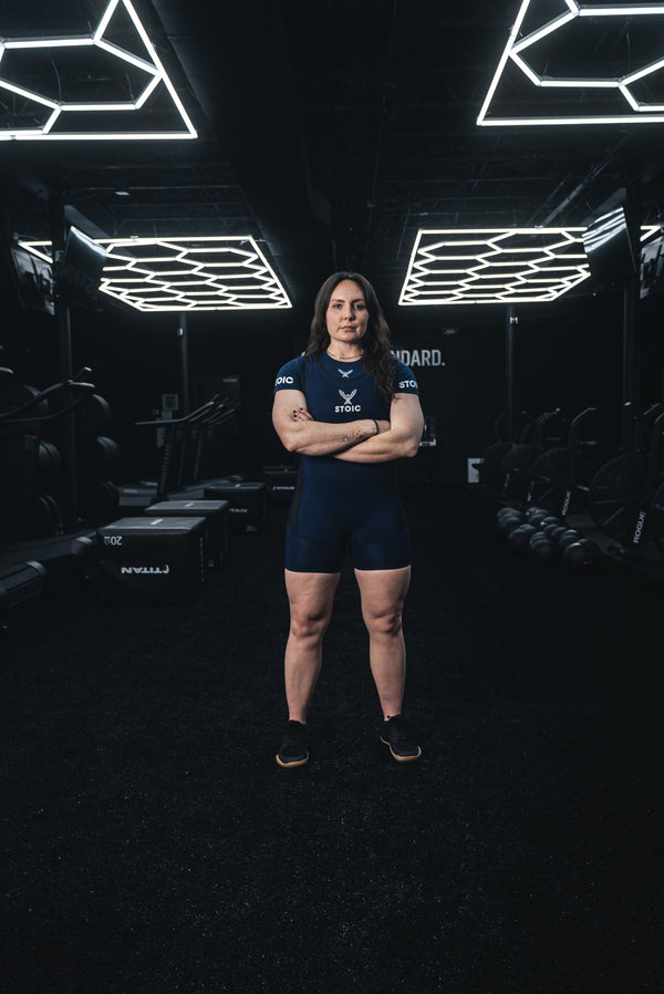 Stoic Competition Crop Top - Navy — side view — Stoic Performance