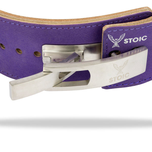 Stoic Lever Powerlifting Belt (13mm) - Purple — close-up — Stoic Performance