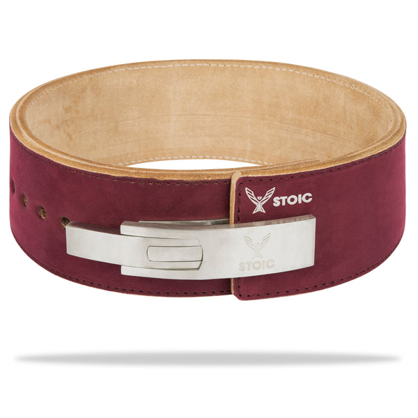 Stoic Lever Powerlifting Belt (13mm) - Maroon — front view — Stoic Performance