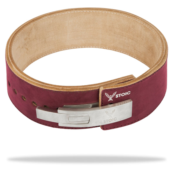 Stoic Lever Powerlifting Belt (13mm) - Maroon — side view — Stoic Performance