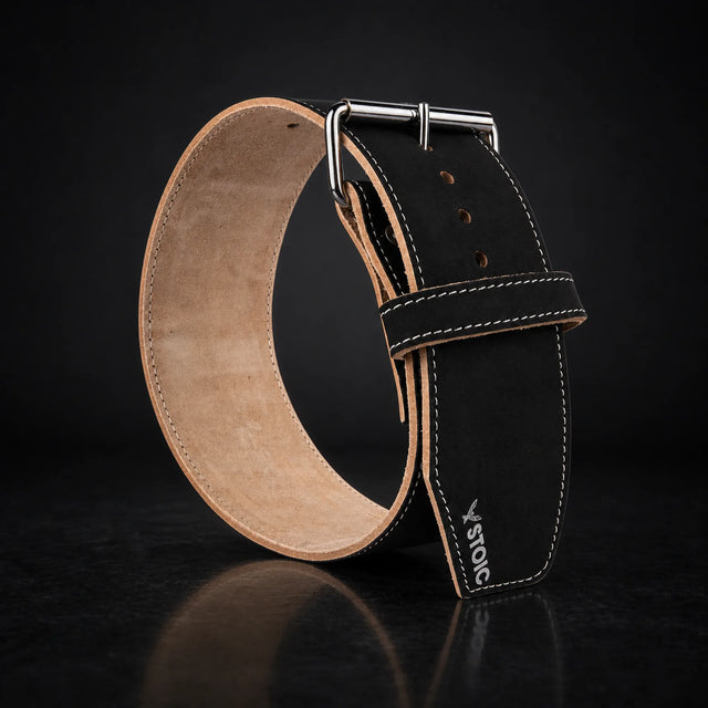 Stoic 6 5mm weight lifting belt, on a dark studio background