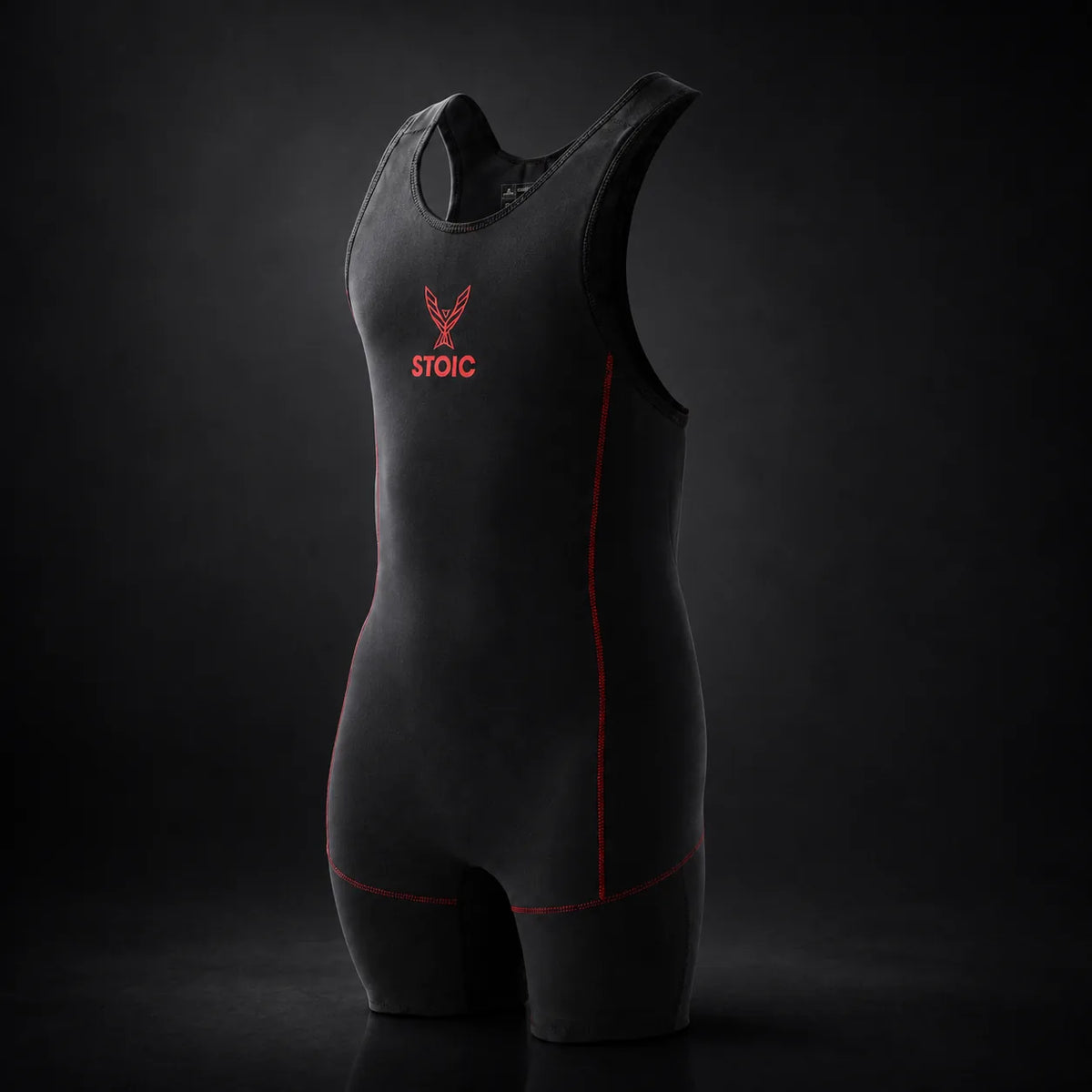 Stoic lifting singlet in Bloodline, on a dark studio background