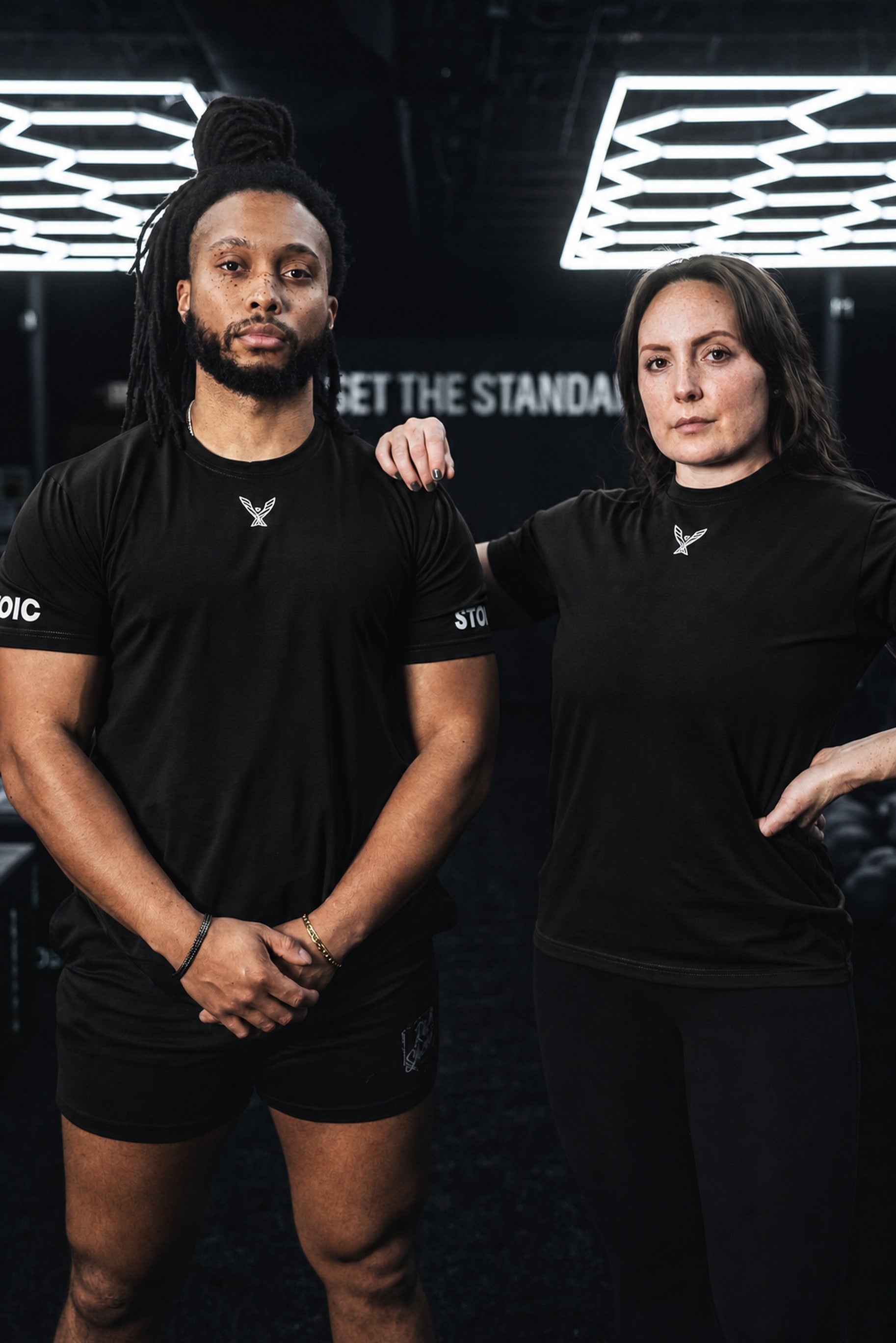Two lifters wearing the black Stoic Competition T-Shirt
