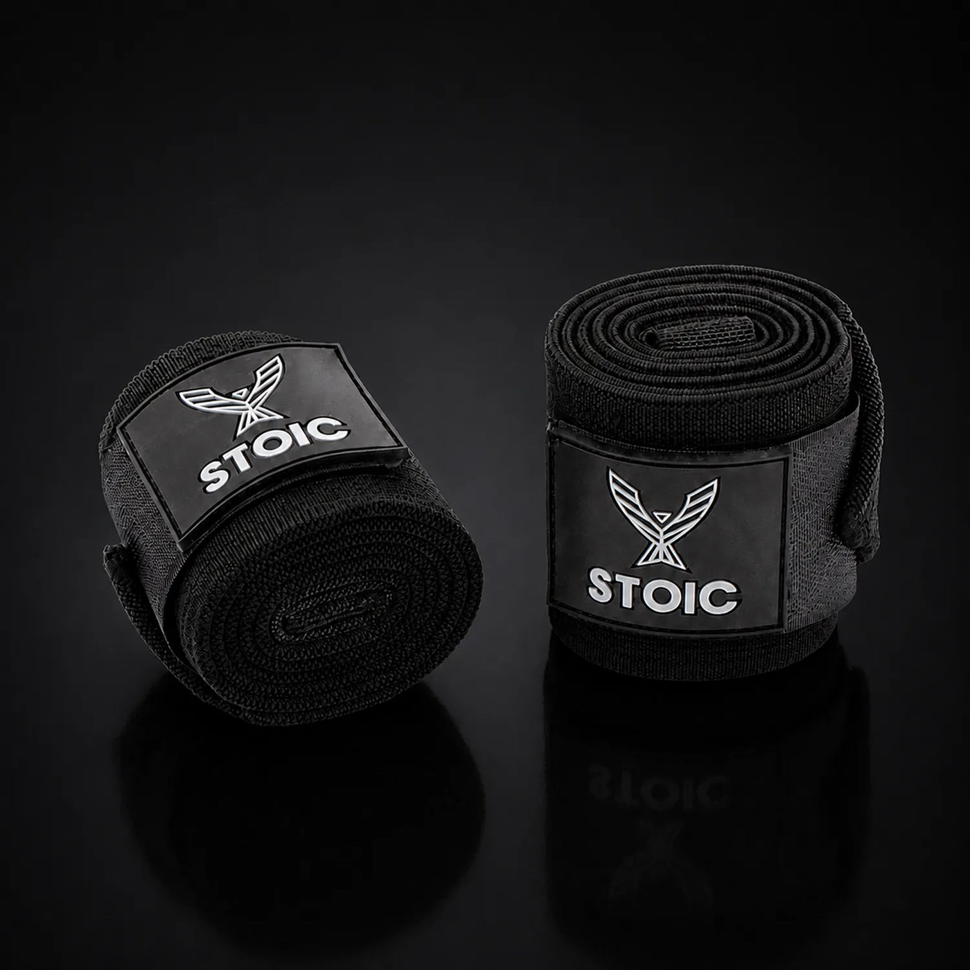 Stoic wrist wraps for weightlifting, on a dark studio background